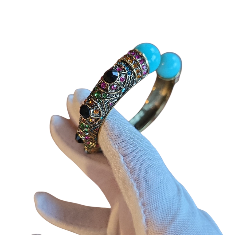 Heidi Daus Turquoise and Black Swarovski Crystal Hinged Bracelet